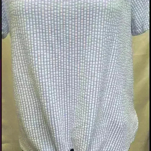 Green Envelope Blouse Blue and White Striped Size Large - Picture 2 of 5